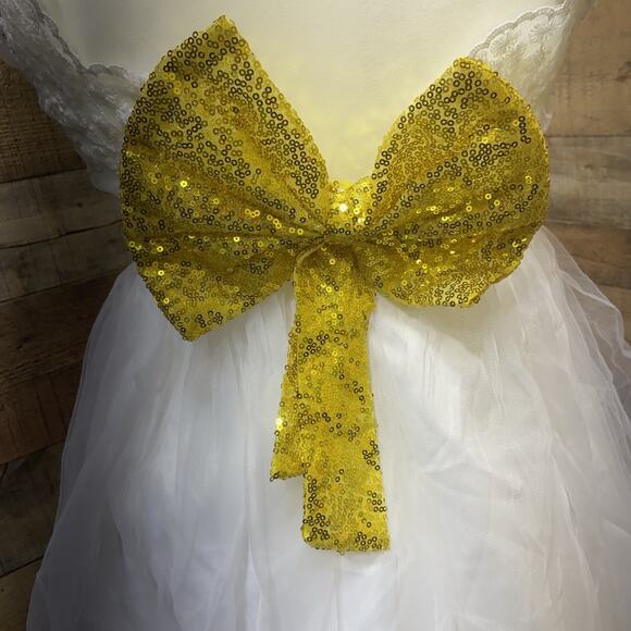 White Flower Girl Sees With Gold Ribbon And Bow Large {54} - Picture 4 of 15